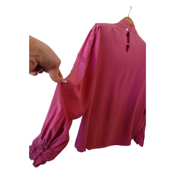 Vintage 80s Shirt Womens 6 Pink Silk Eyelet Bow Coquette Romantic Girly Top - Picture 6 of 12